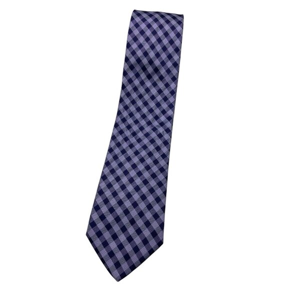 HUGO BOSS Men's 100% Silk Necktie LUXURY Tie Purple Tartan W:3" EUC - Picture 1 of 4